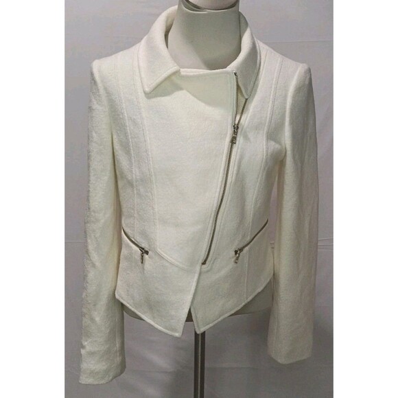 Ann Taylor Cream Women's Full Zip Jacket Collared Blazer Long sleeves Size Med - Picture 1 of 15